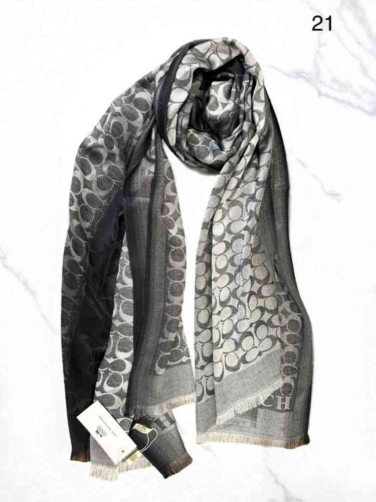 Coach Signature Grey C Border Woollen Stole-2
