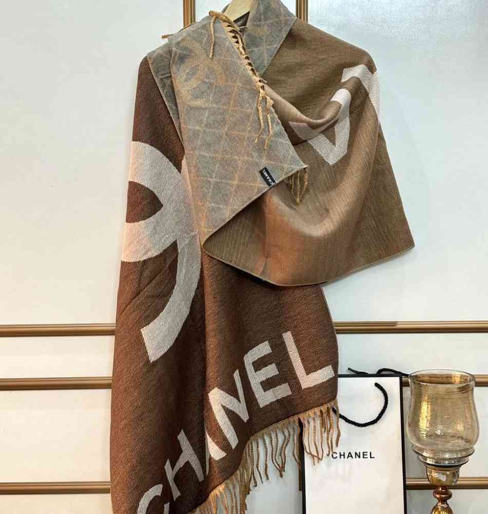 Brown Chanel Designer Beige Woolen Stole