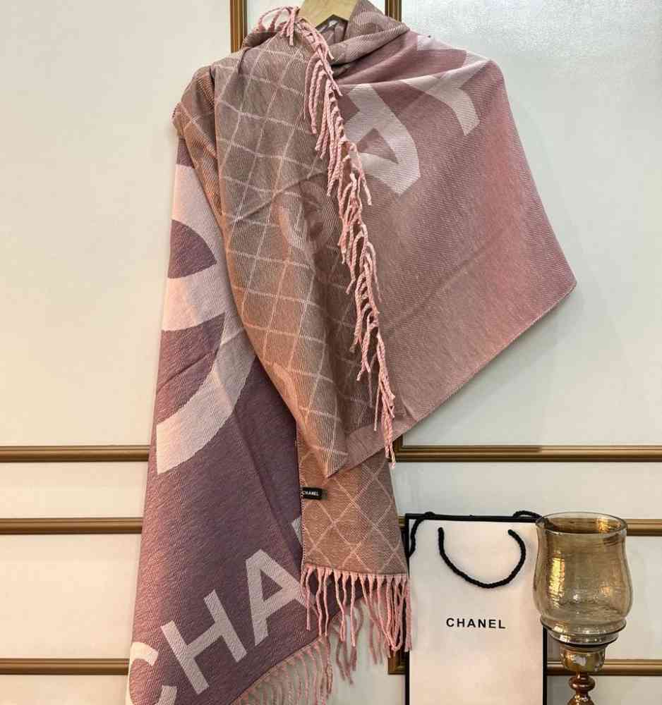 Pink Chanel Designer Beige Woolen Stole