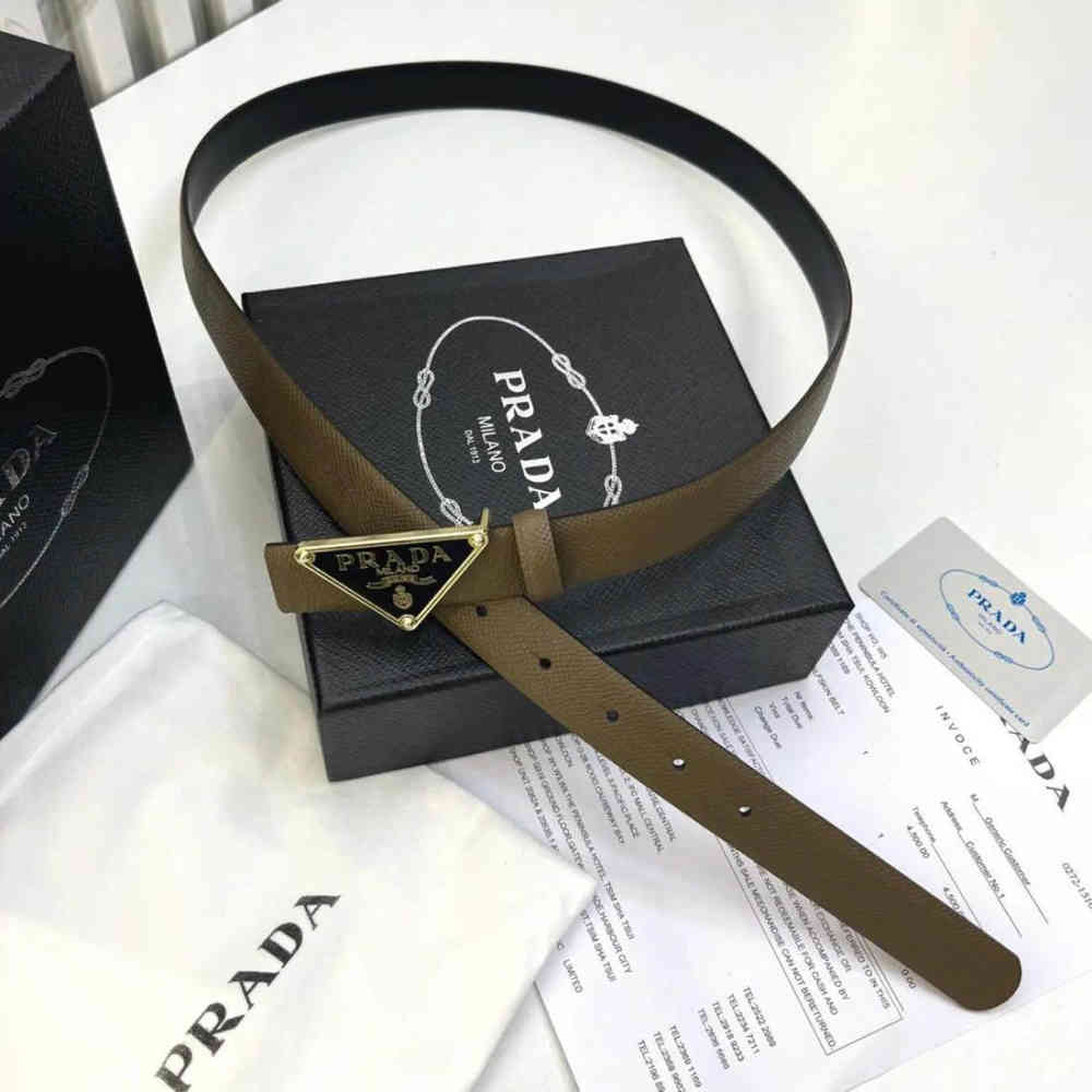Beige Prada Milano Gold Triangle Beige Belt