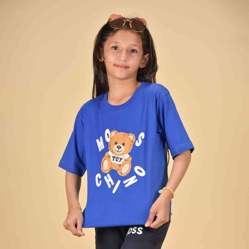 Blue Moschino White Teddy Print Premium Kids T-shirt