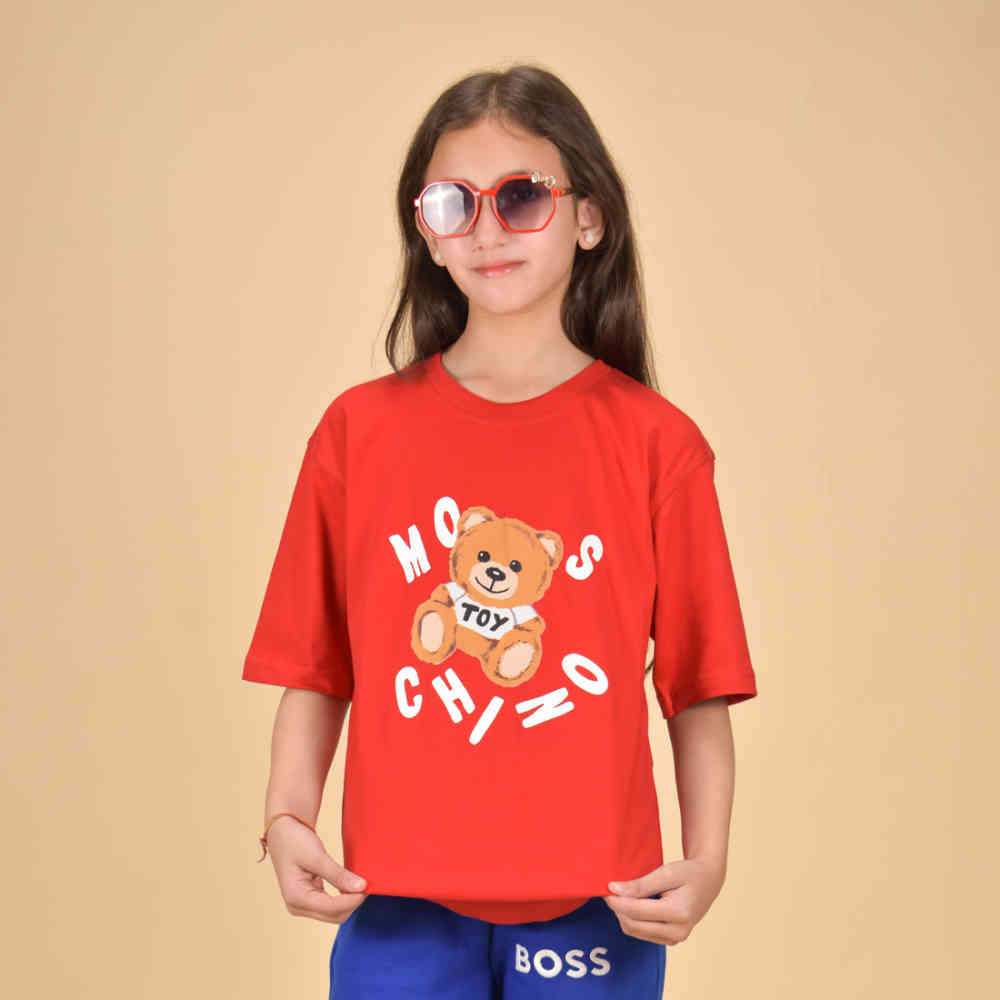 Red Moschino White Teddy Print Premium Kids T-shirt