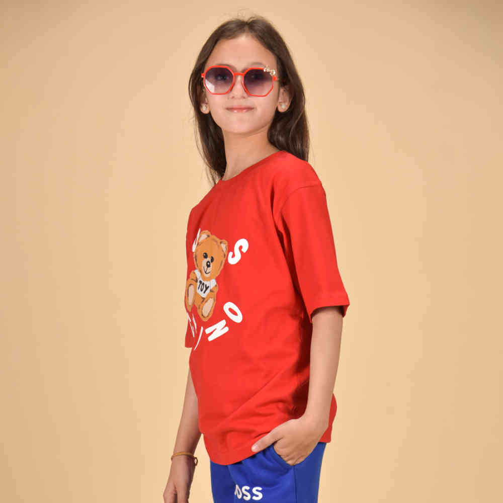 Moschino Red Teddy Print Premium Kids T-shirt-4