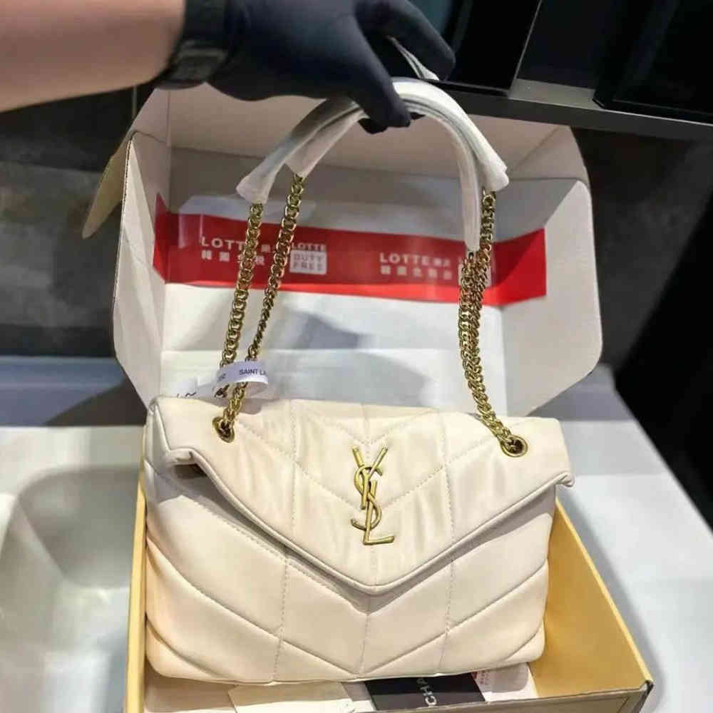 White Ysl Lou Lou Puffer Yellow Sling Bag