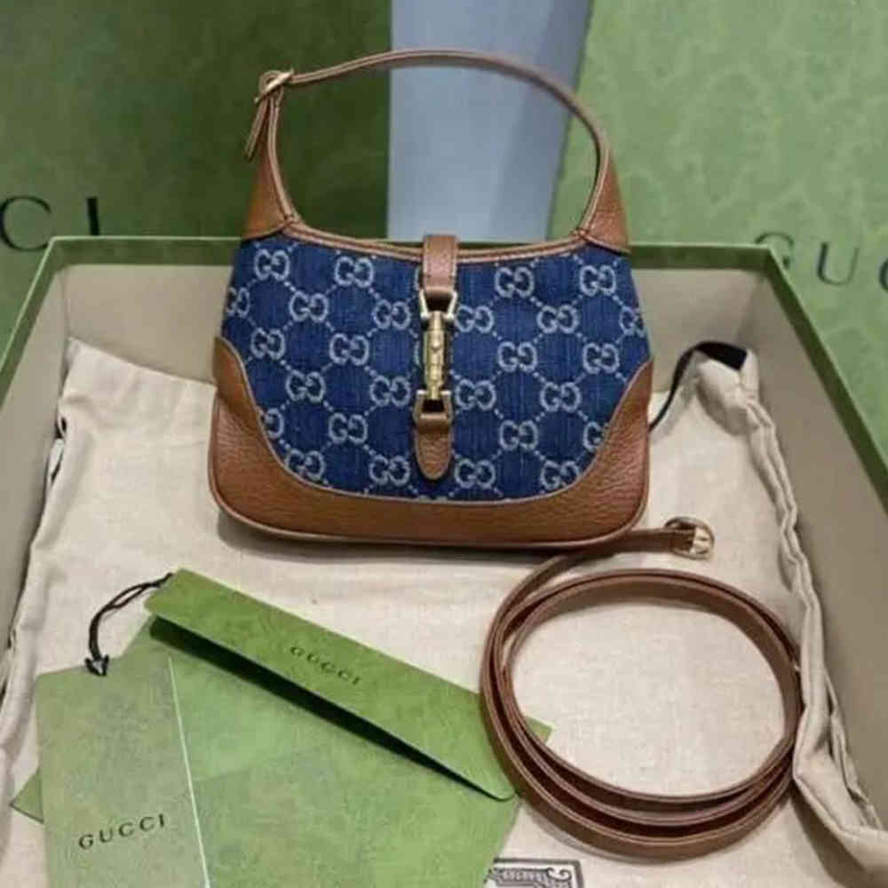 Blue Gucci Jackie 1961 Beige Mini Shoulder Bag