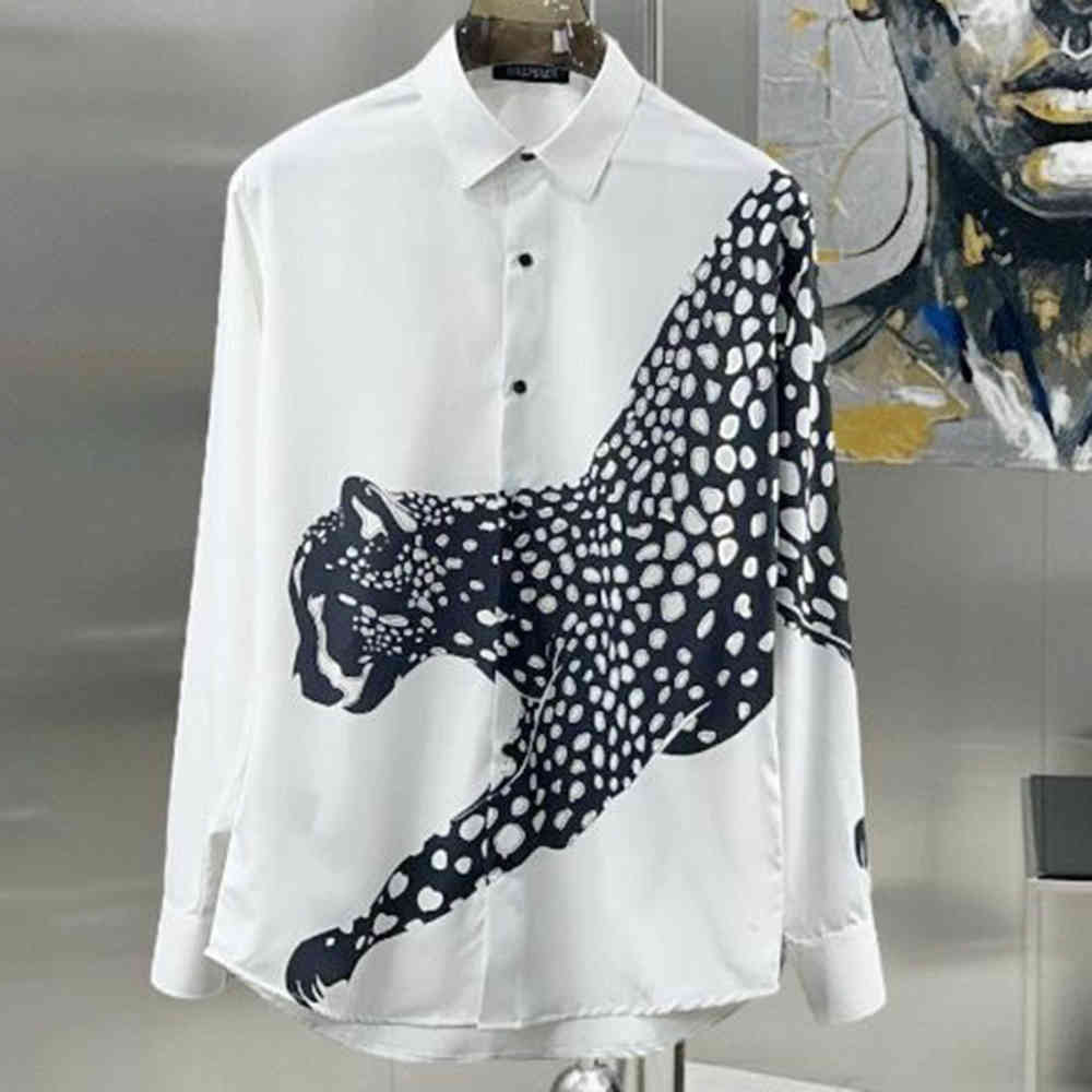 White Balmain Paris Leopard Print Black Premium Quality Cotton Shirt