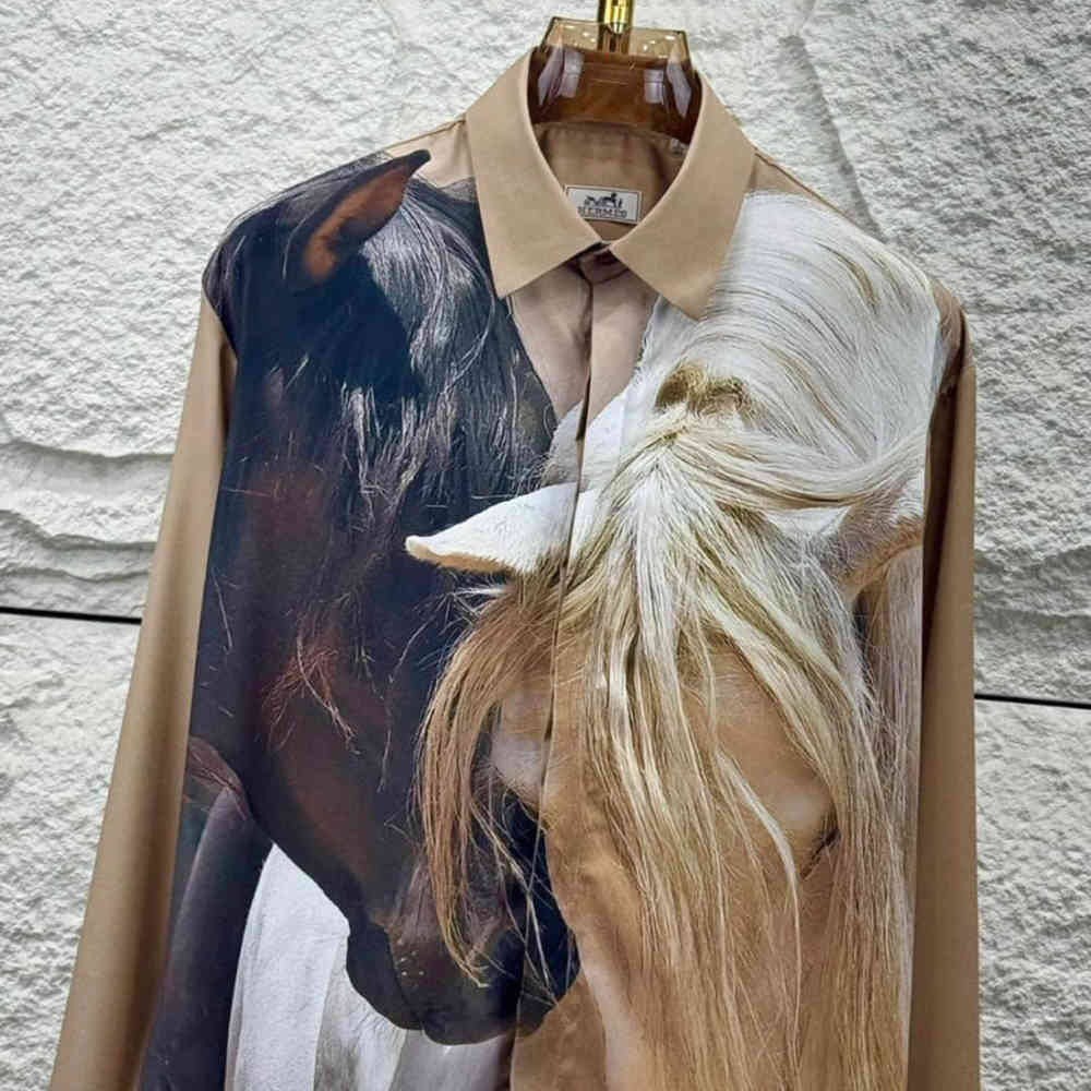 Hermès Embroidery Horse Logo Brown Premium Shirt-1