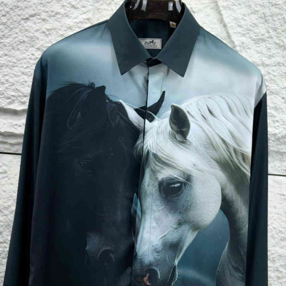 Hermès Embroidery Horse Logo Dark Green Premium Shirt-thumb-1