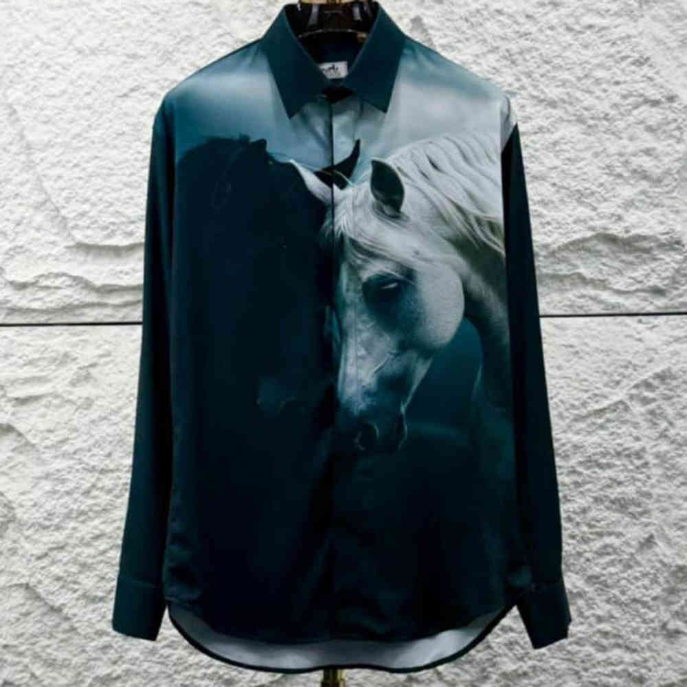Dark Green Hermès Embroidery Horse Logo Brown Premium Shirt