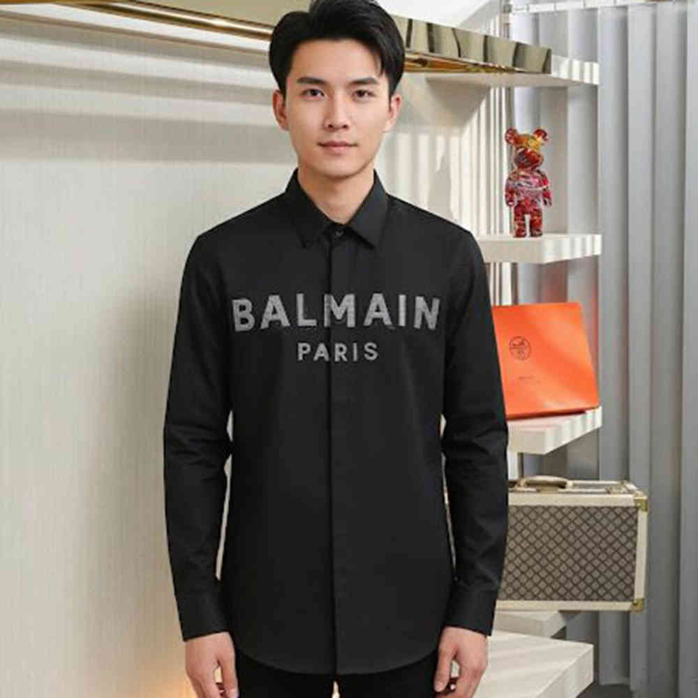 Black Balmain Embroidered White Premium Cotton Shirt