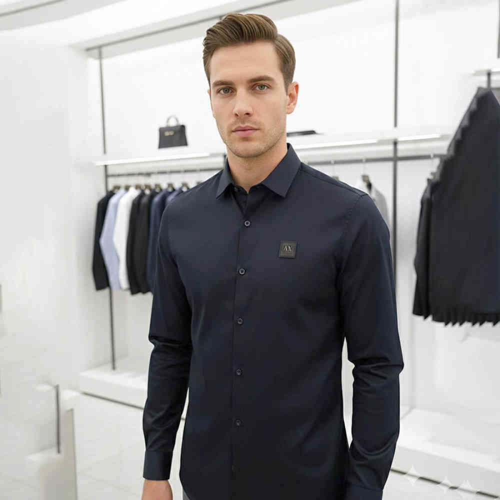 Navy Blue Armani Exchange Sky Blue Cotton Shirt
