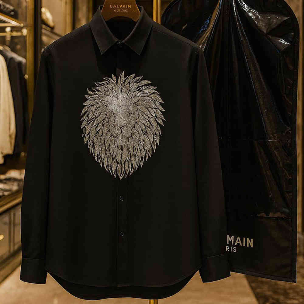 Balmain Lion Print Black Premium Cotton Shirt-1