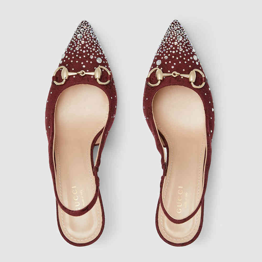 Gucci Women's Crystal Horsebit Red Slingback Heels Sandles-thumb-3