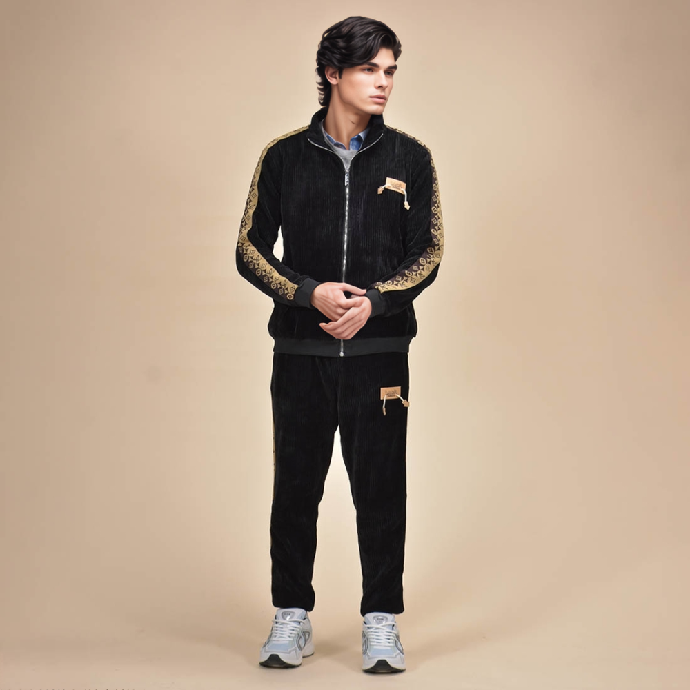 Black Louis Vuitton Monogram Cream Premium Tracksuit