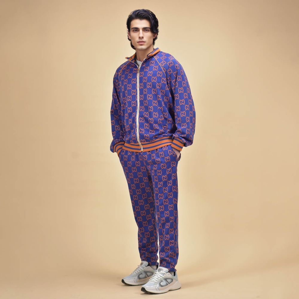 Blue Gucci Cream Premium Beige Canvas Tracksuit