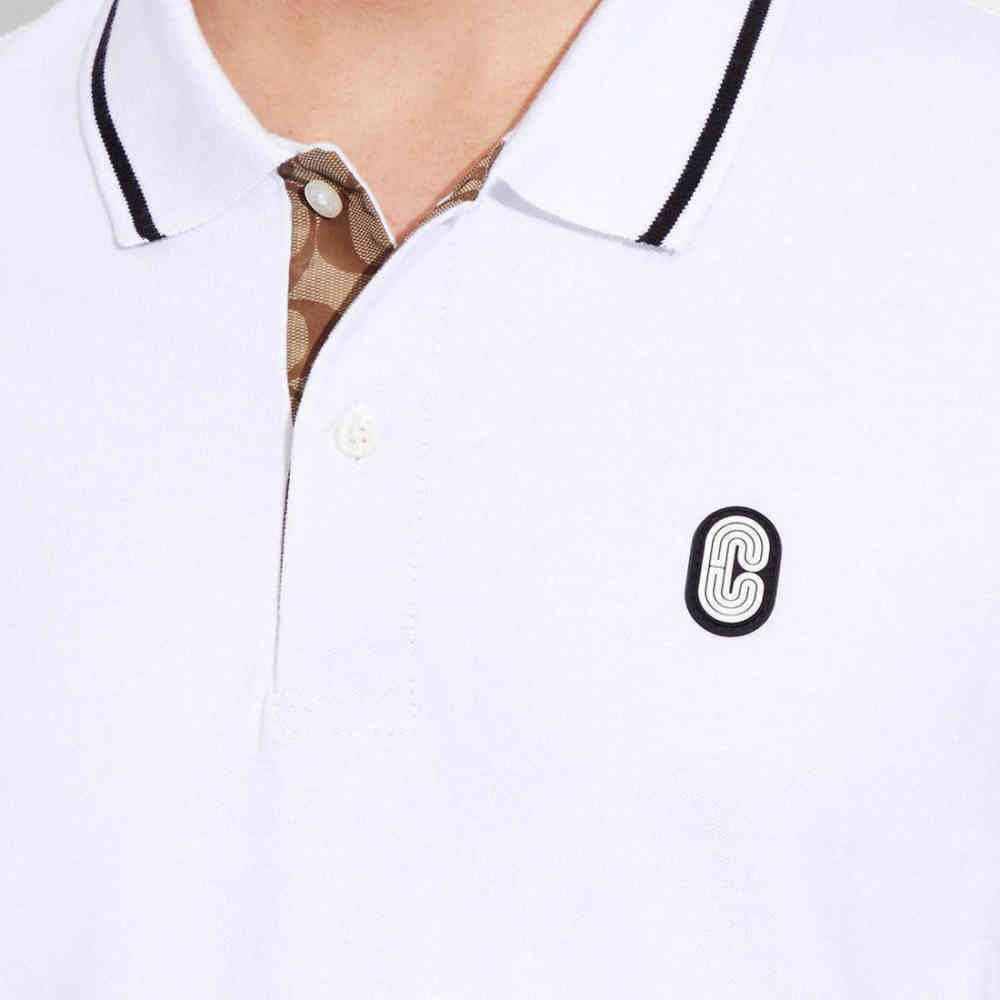 Coach Embroidered logo Striped Pique White Polo T-shirt-1