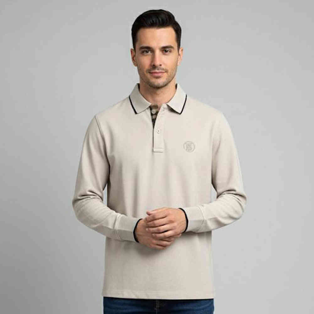 Cream Burberry Embroidered logo Brown Premium Polo T-shirt