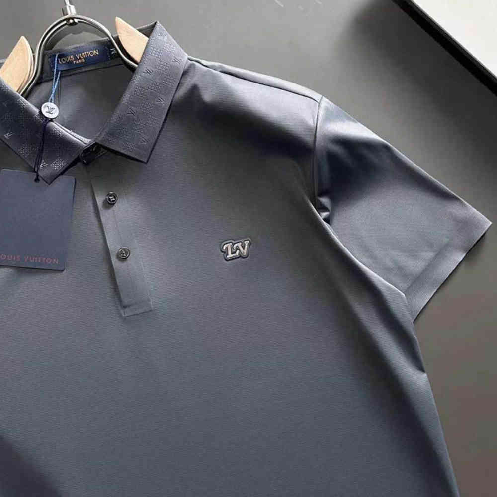 Louis Vuitton Grey Embroidery Logo Premium Polo T-shirt-3