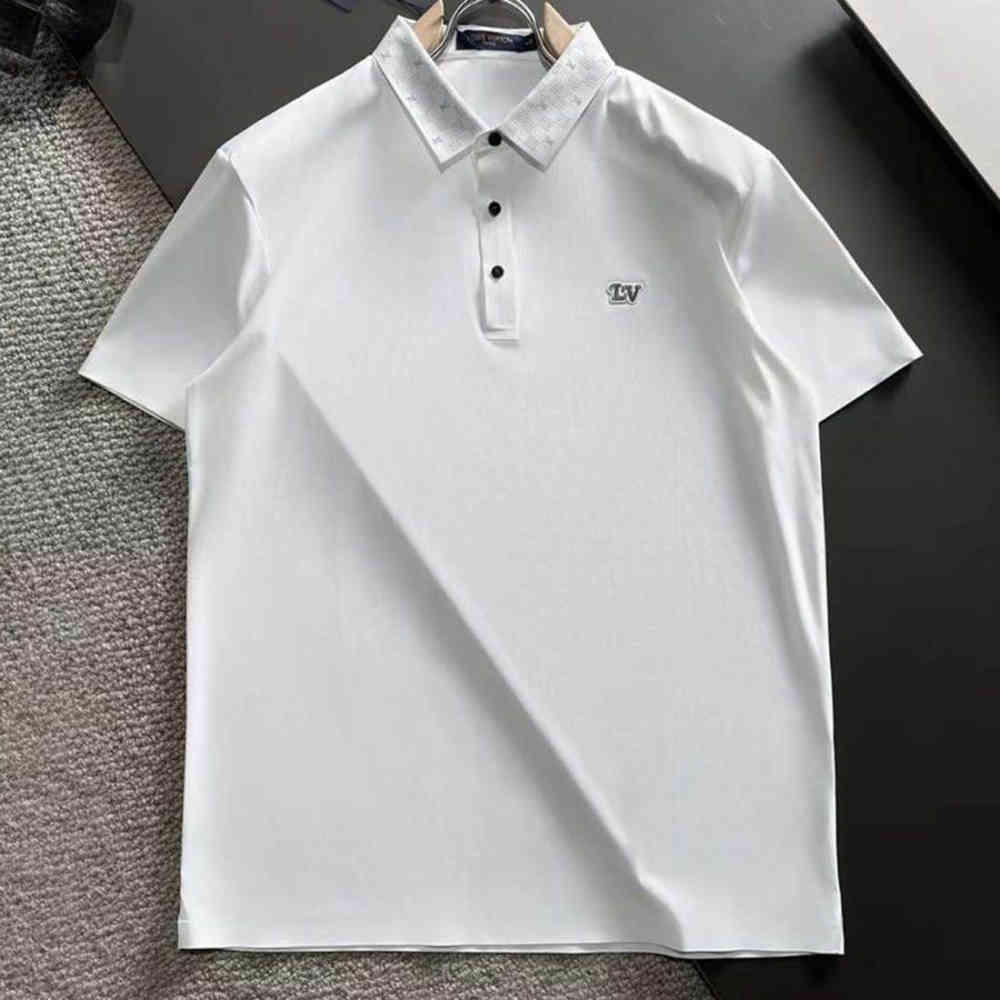 White Louis Vuitton Black Embroidery Logo Premium Polo T-shirt