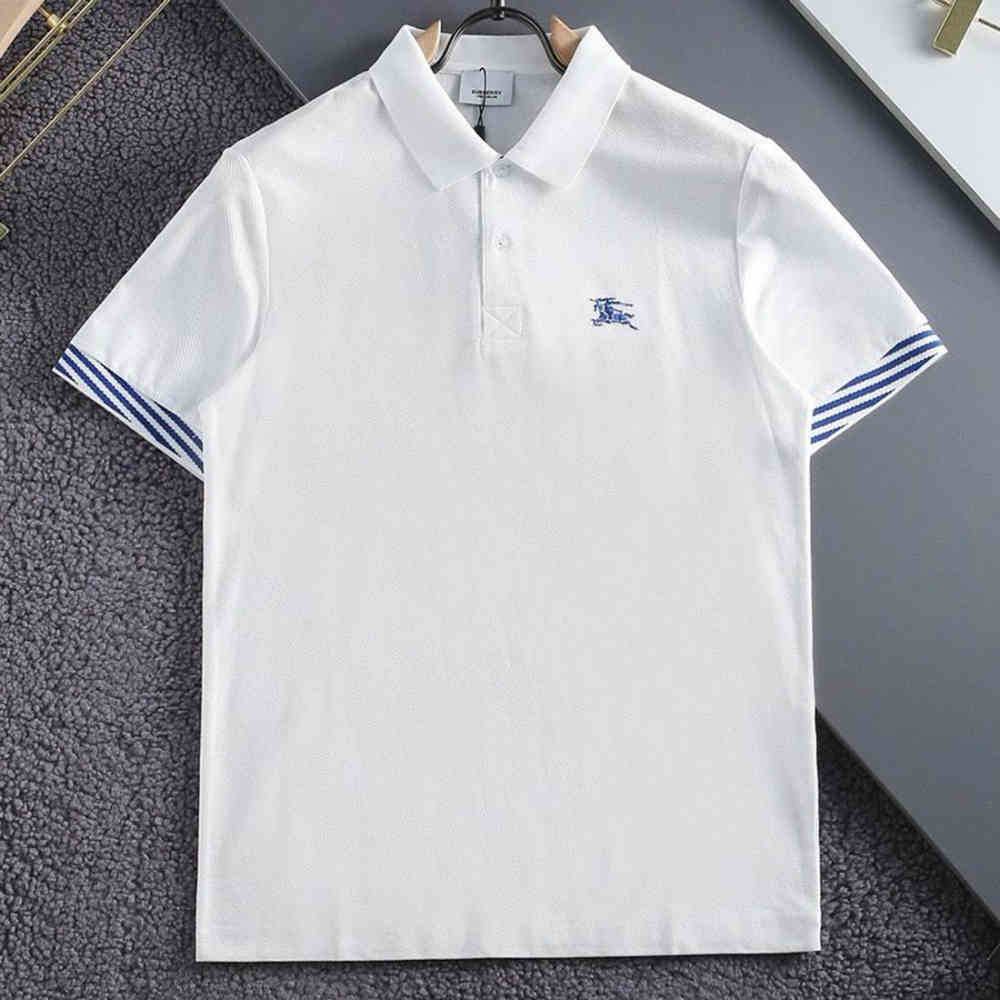 White Burberry Embroidered Logo Black & Blue Premium Polo T-shirt