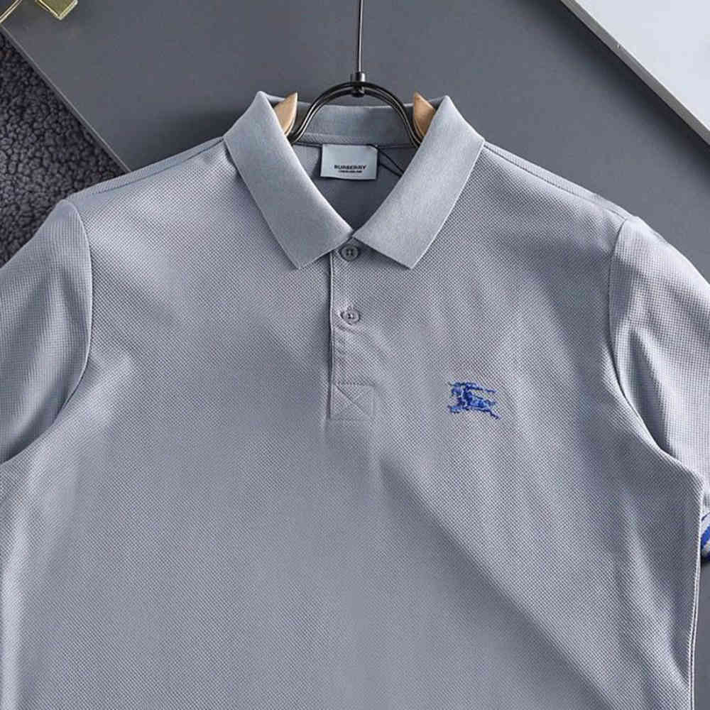 Burberry Embroidered logo Grey Premium Polo T-shirt-thumb-2