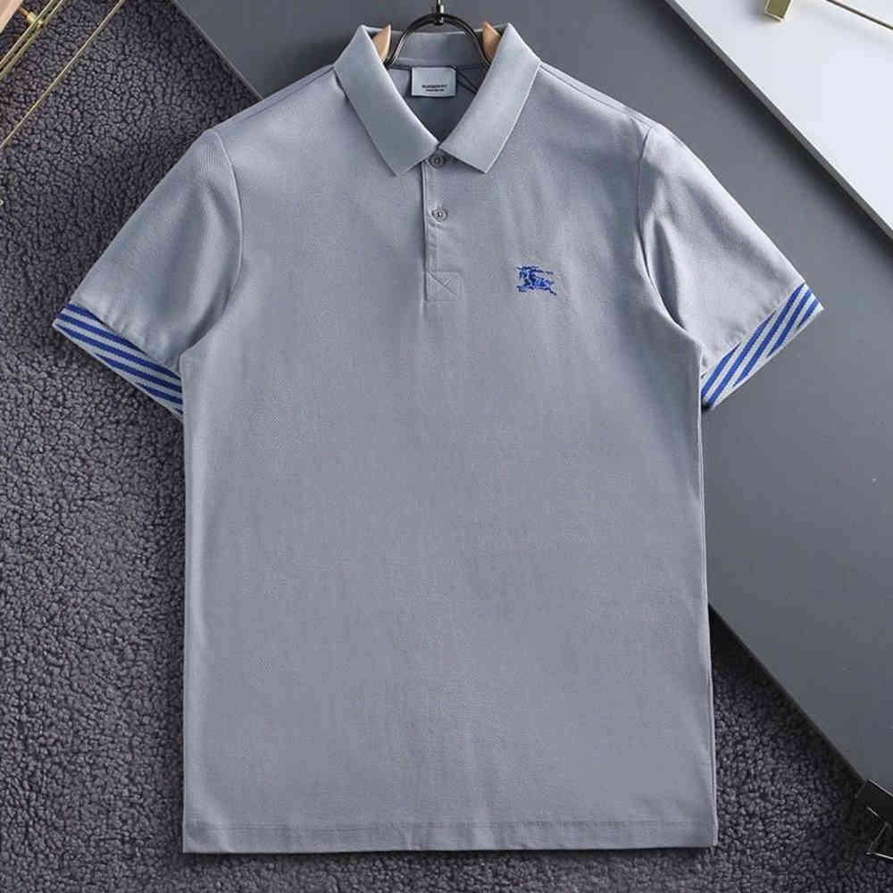 Grey Burberry Embroidered Logo Black & Blue Premium Polo T-shirt