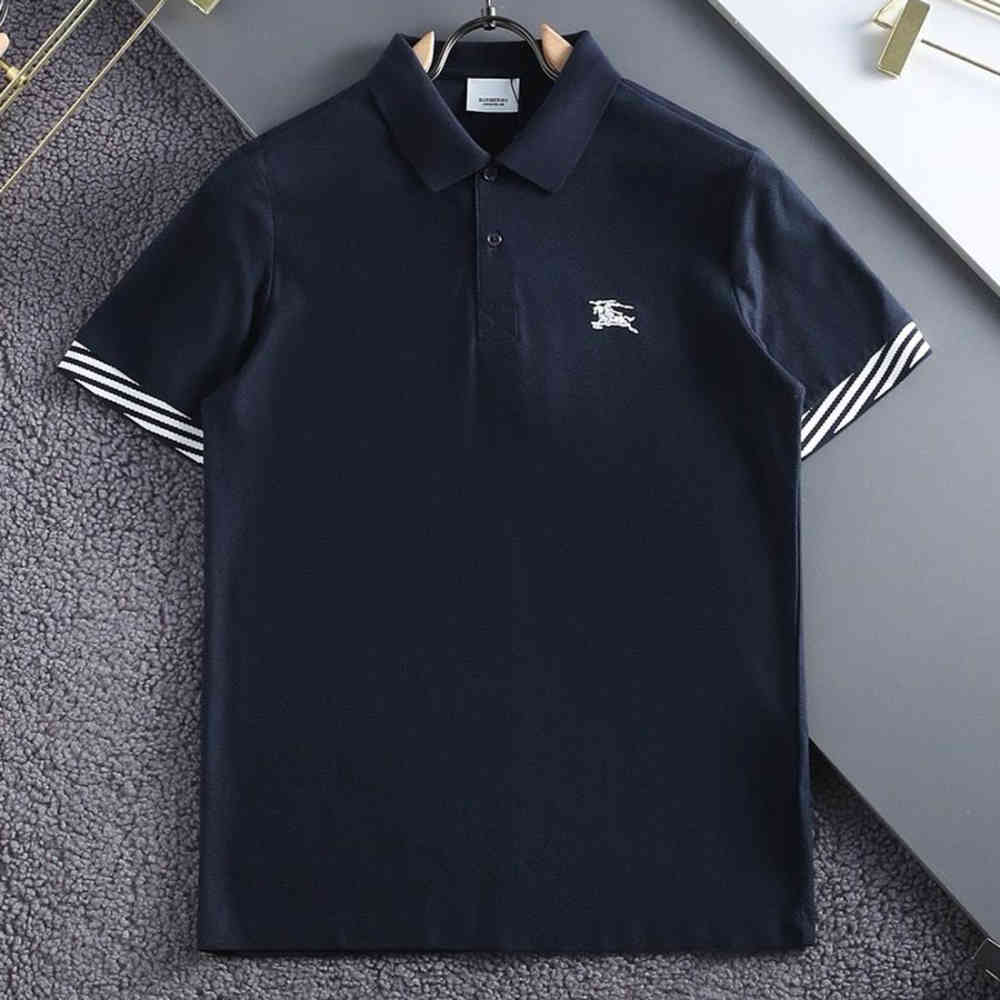Black Burberry Embroidered Logo Black & Blue Premium Polo T-shirt