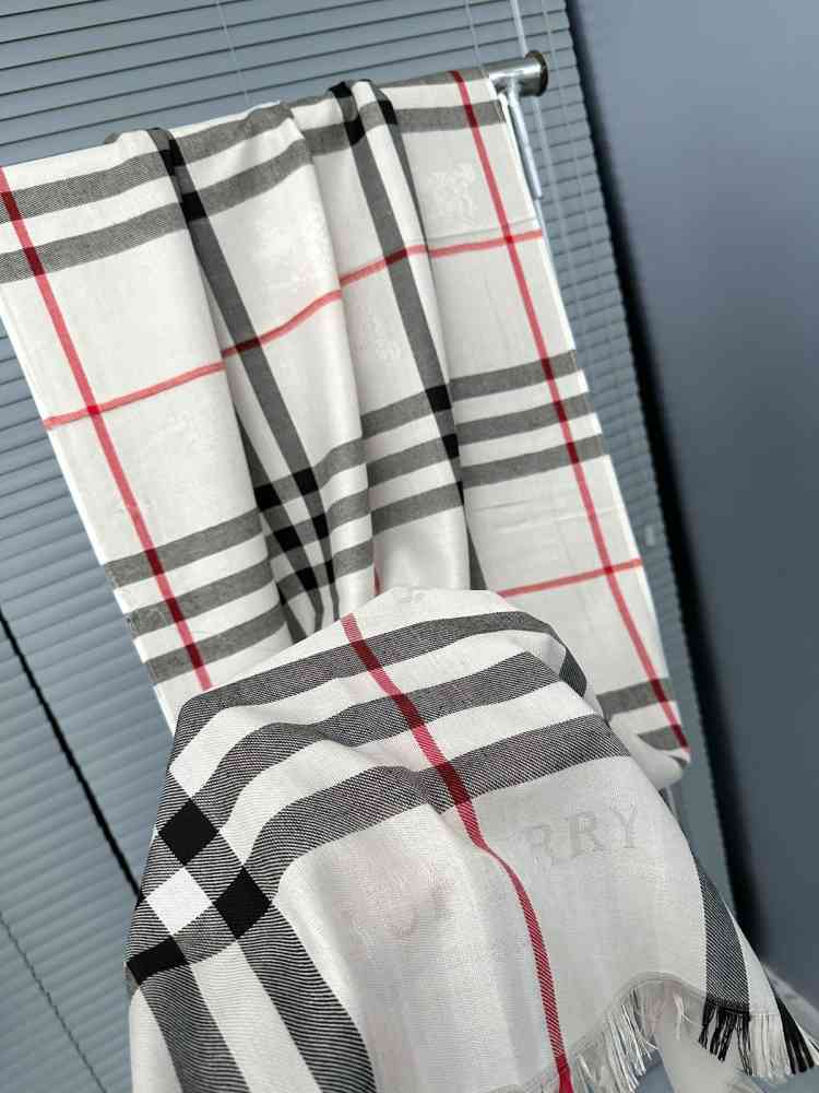 White Burberry Check Cashmere Grey Stole