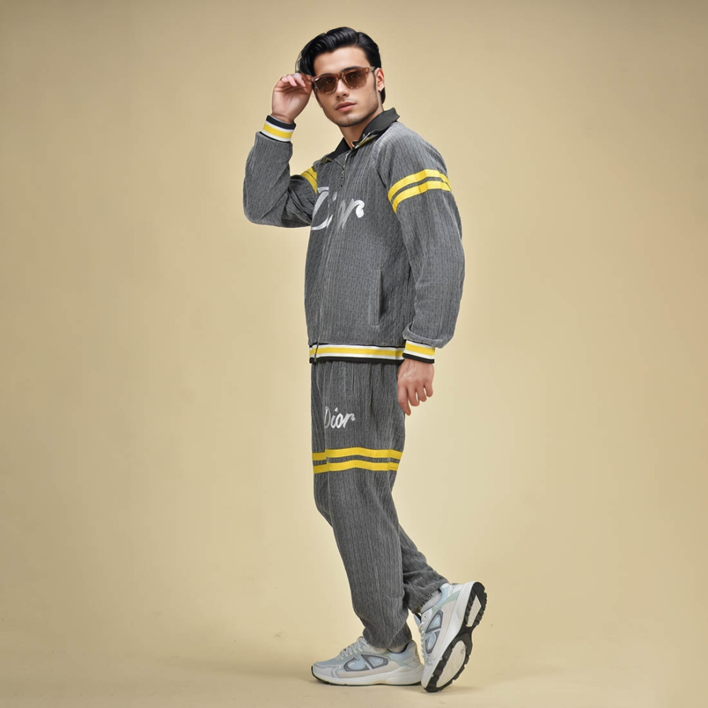 Grey Dior Black and Yellow Premium Quality Tracksuit