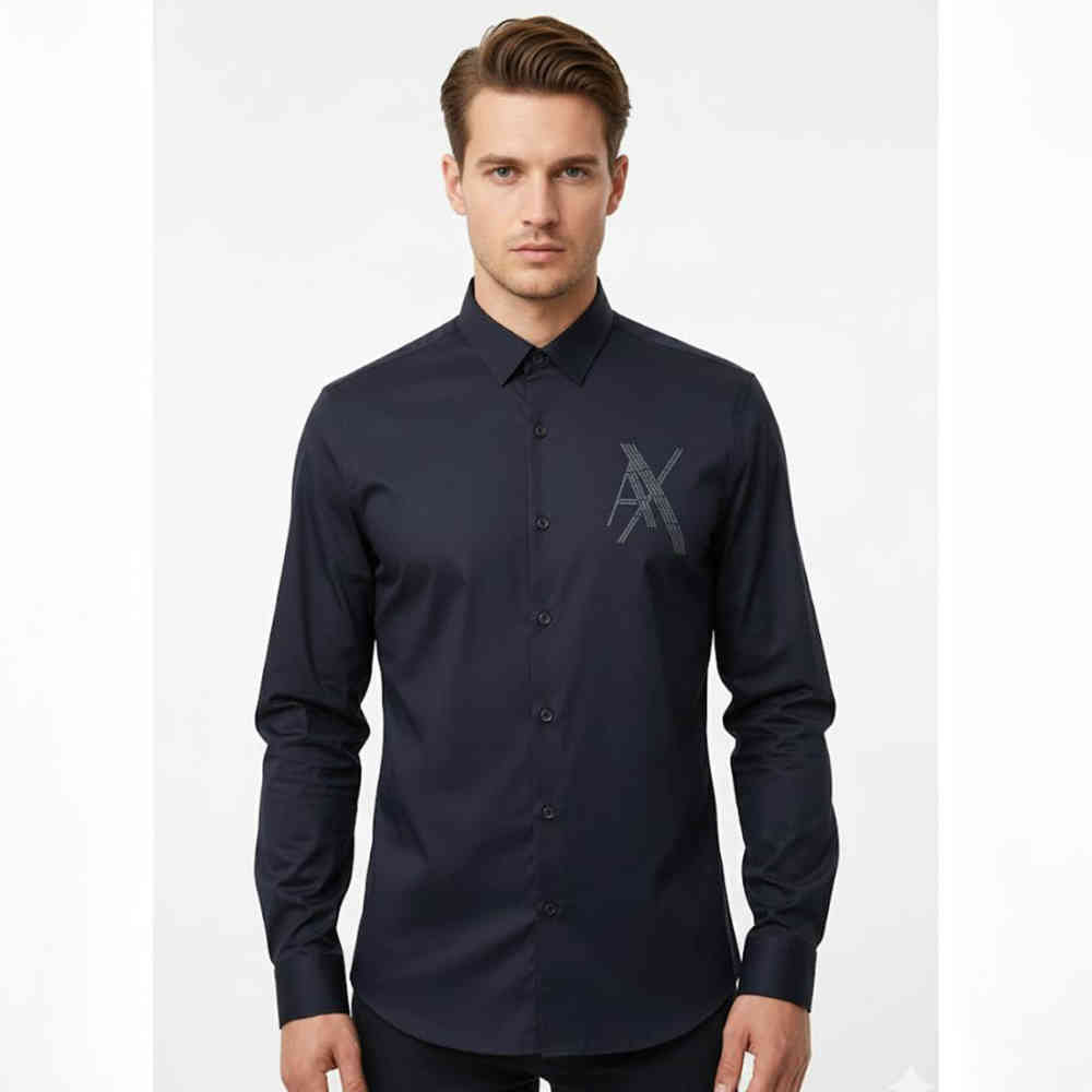 Navy Blue Armani Exchange Black Cotton Shirt