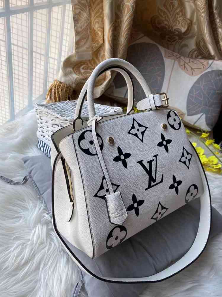 White Louis Vuitton Montaigne Black Leather Bag