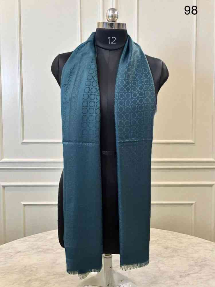 Teal Blue Salvatore Ferragamo Grey Premium Quality Woollen Stole