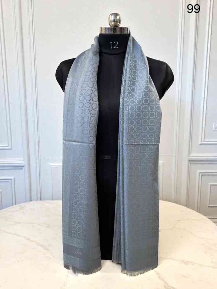 Grey Salvatore Ferragamo Blue Premium Quality Woollen Stole