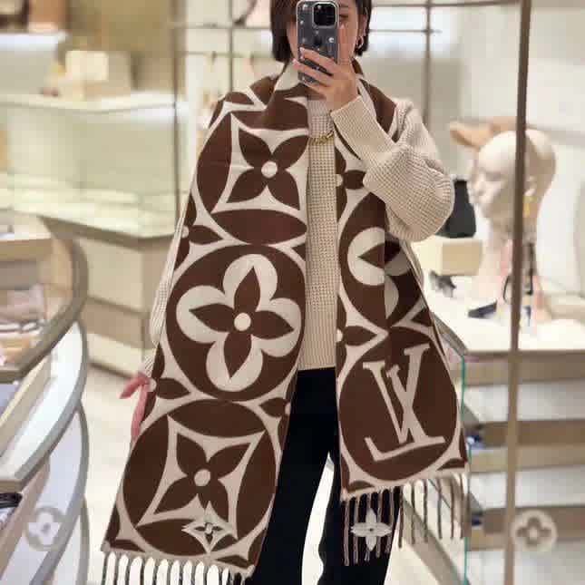 Louis Vuitton Dark Brown Cashmere Wool Blend Scarf-1