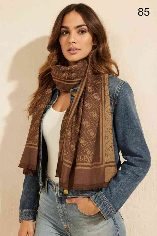 Brown Guess Semi Black Reversible Wool Blend Stole