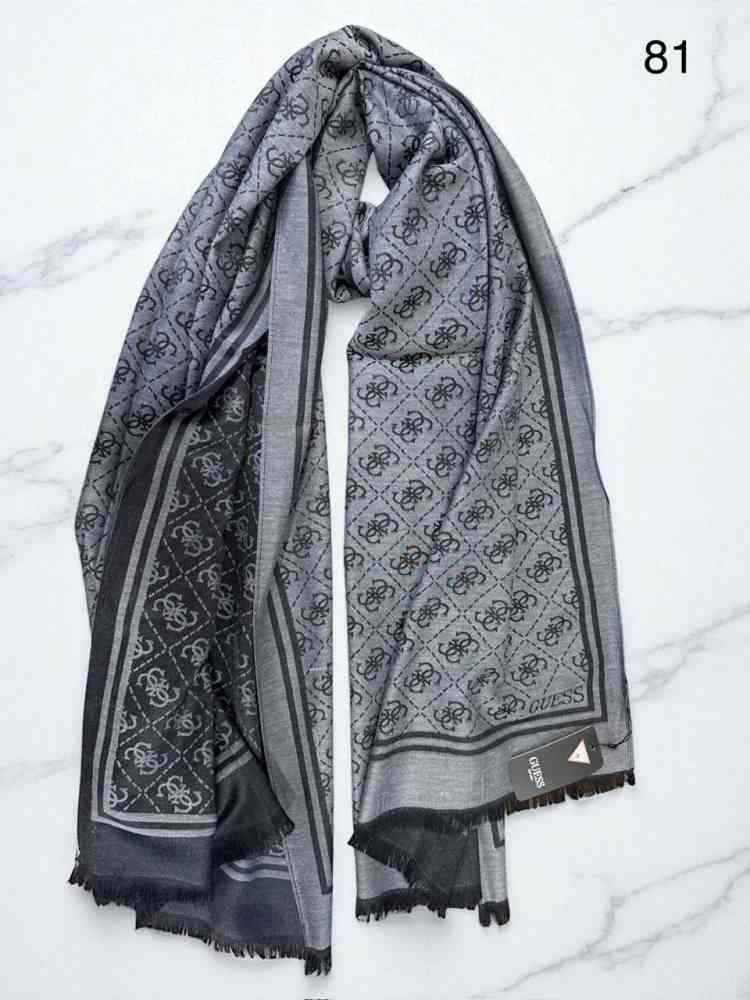 Grey Guess Semi Black Reversible Wool Blend Stole