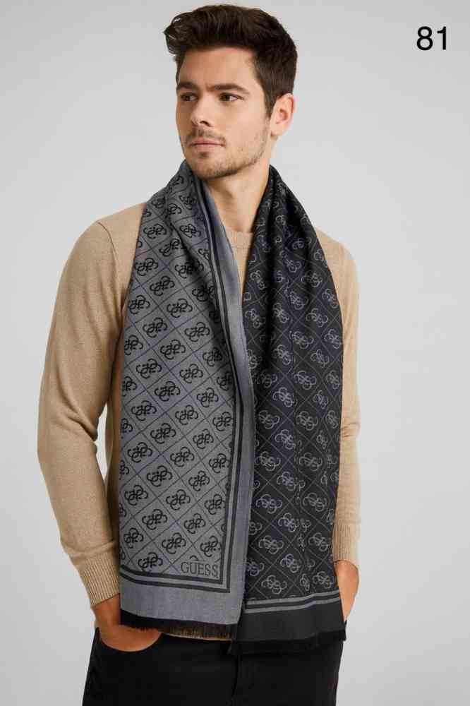 Grey Guess Semi Dark Brown Reversible Wool Blend Stole