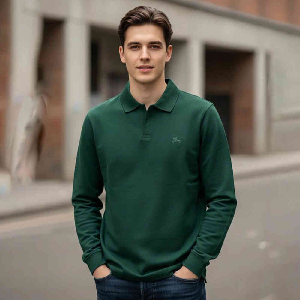 Green Burberry Brown Premium Full Sleeves Polo T-shirt
