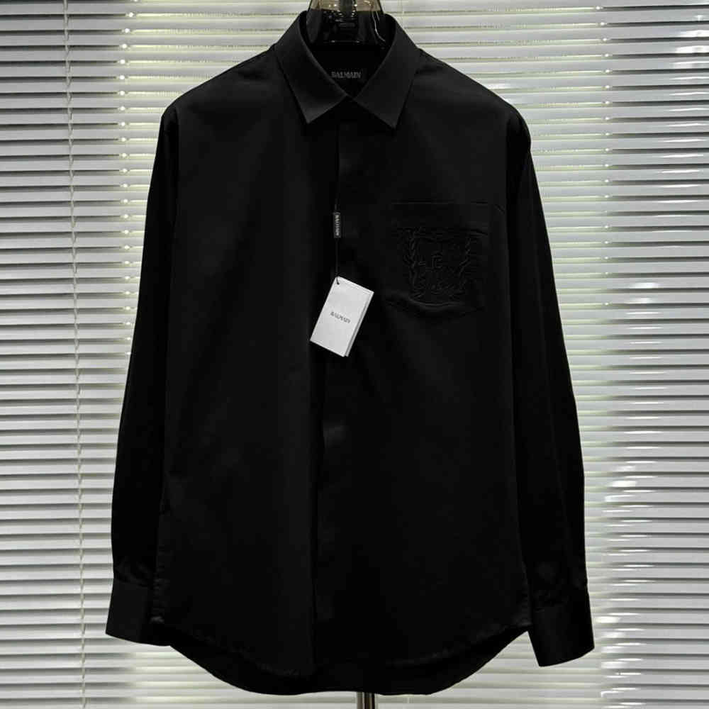 Black Balmain Embroidered White Premium Cotton Shirt