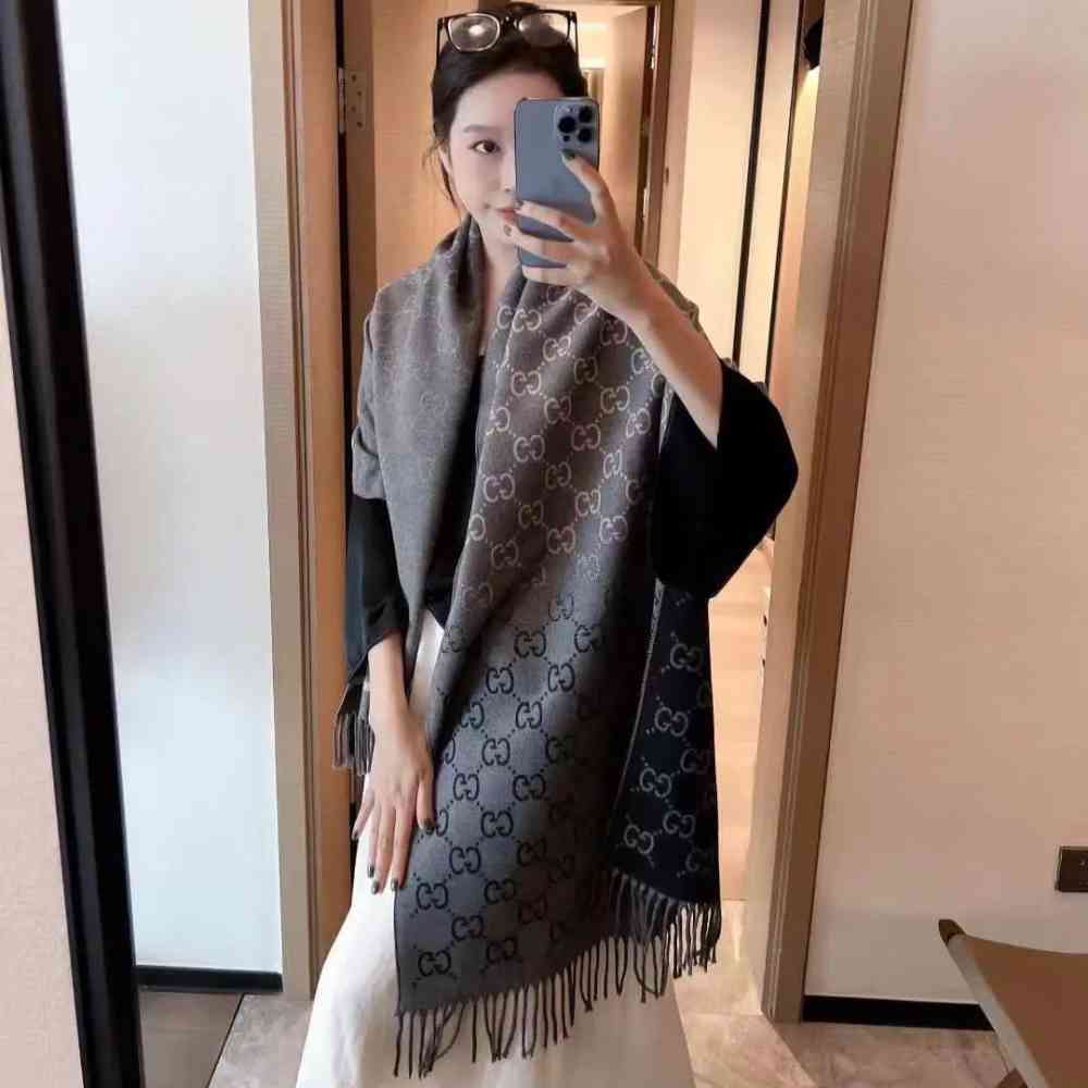 Black Gucci GG Monogram Warm Brown Woolen Stole
