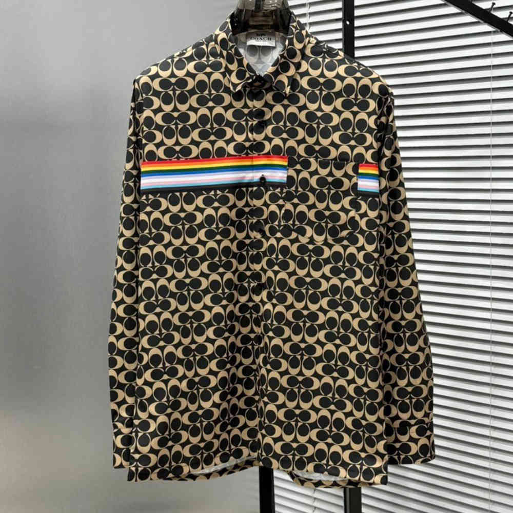 Black Coach Embroidered Brown Premium Cotton Shirt