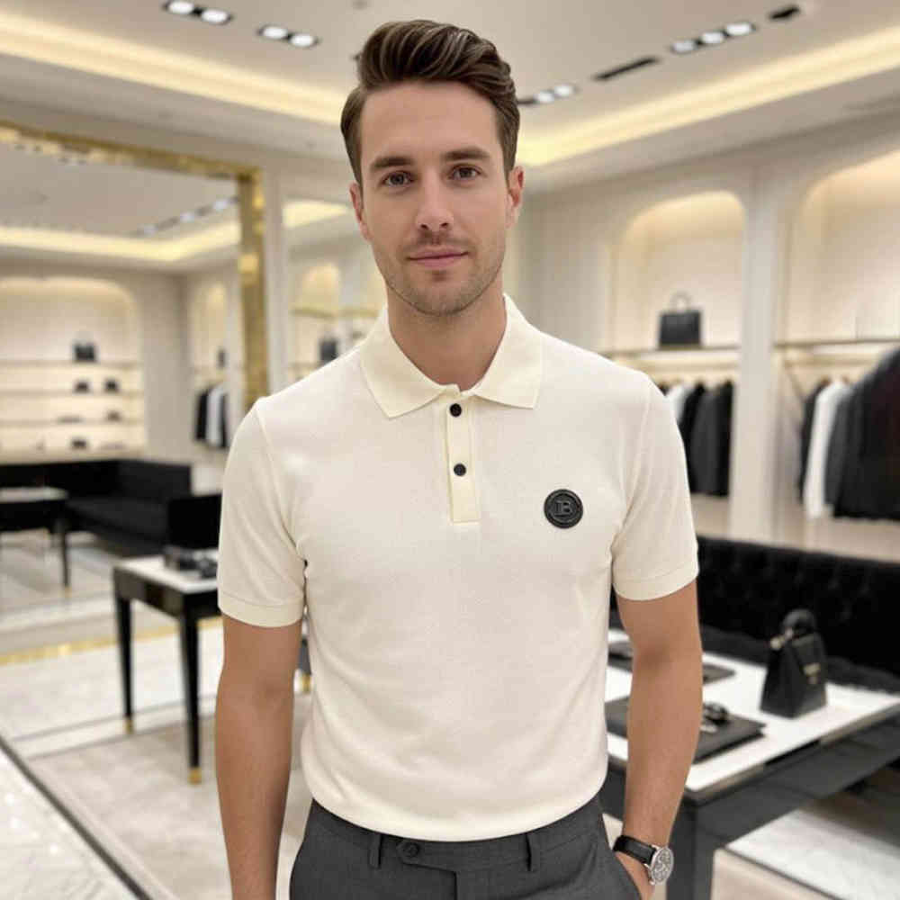 White Balmain Blue Premium Quality Polo T-shirt
