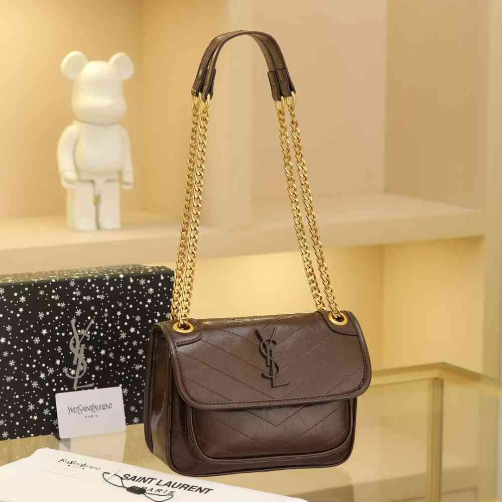 Dark Brown Ysl Lou Lou Puffer Beige Sling Bag
