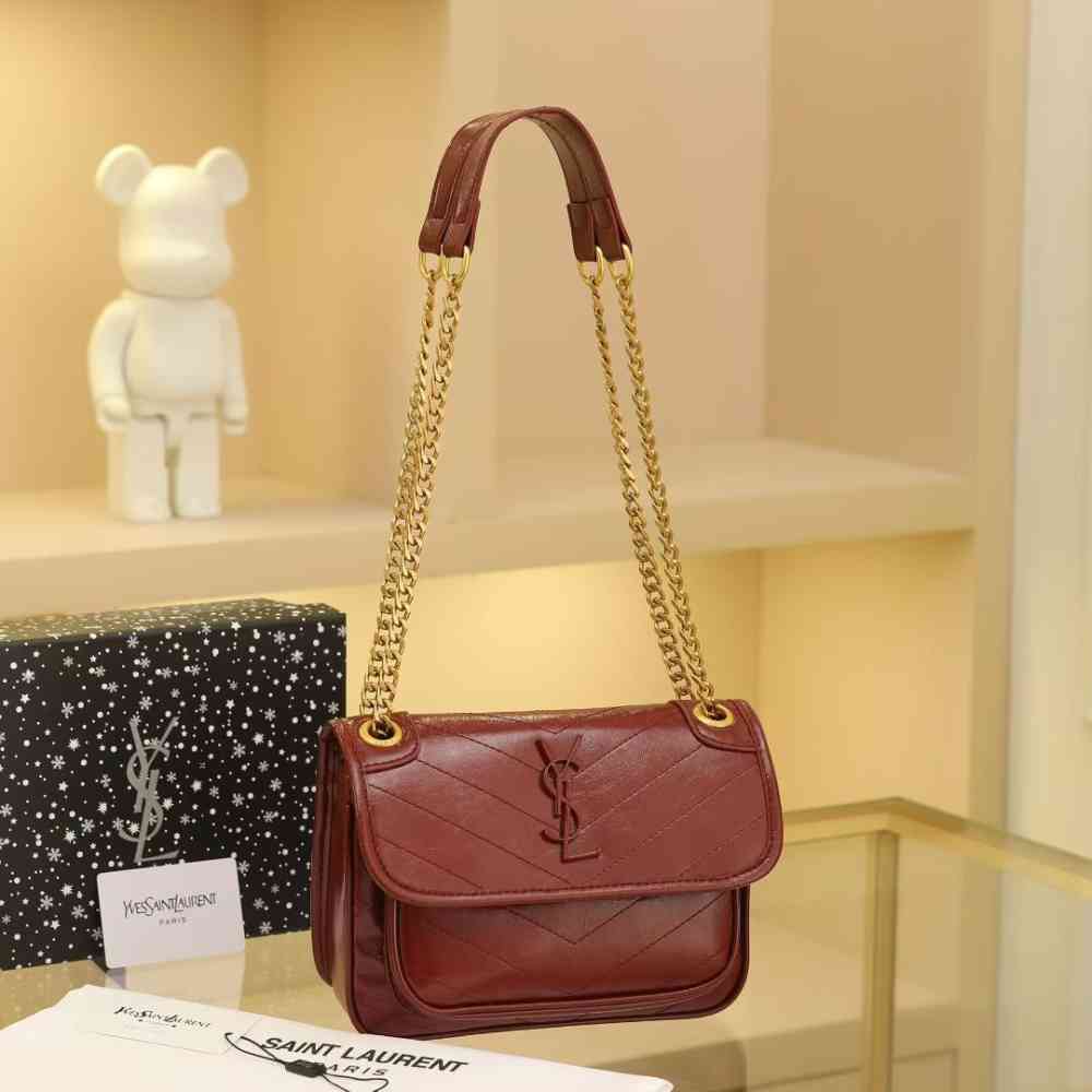 Maroon Ysl Lou Lou Puffer Beige Sling Bag