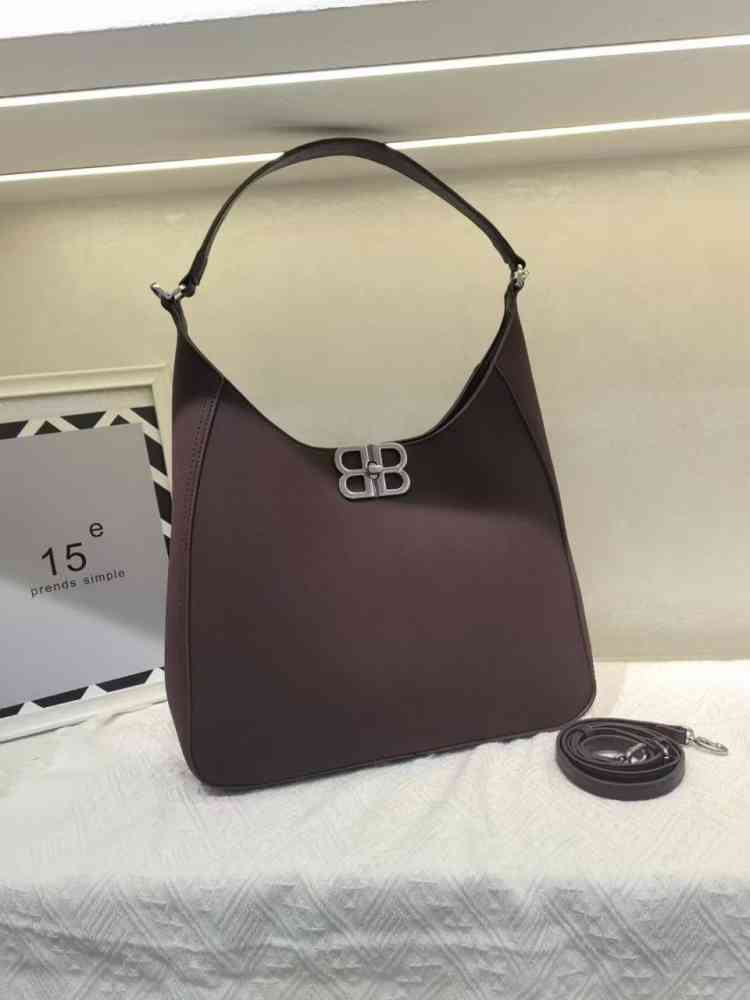 Dark Brown Balenciaga Logo Plaque Black Shoulder Bag