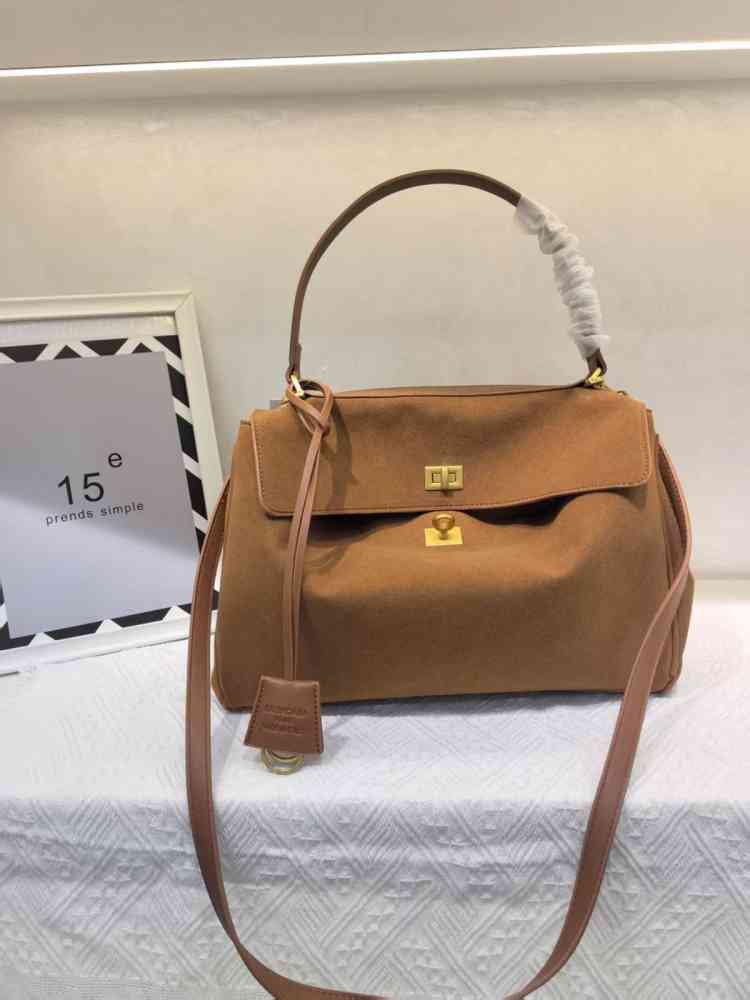 Brown Balenciaga Rodeo Suede Black Handbag