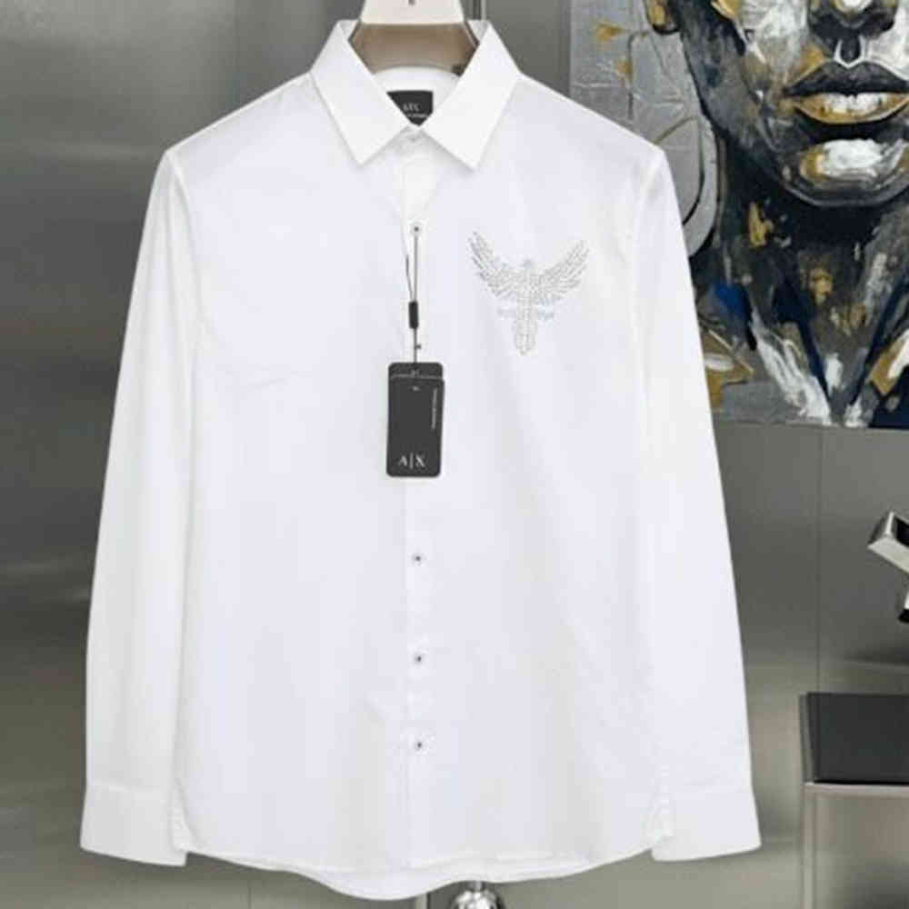White Armani Exchange Eagle Print Blue Cotton Shirt