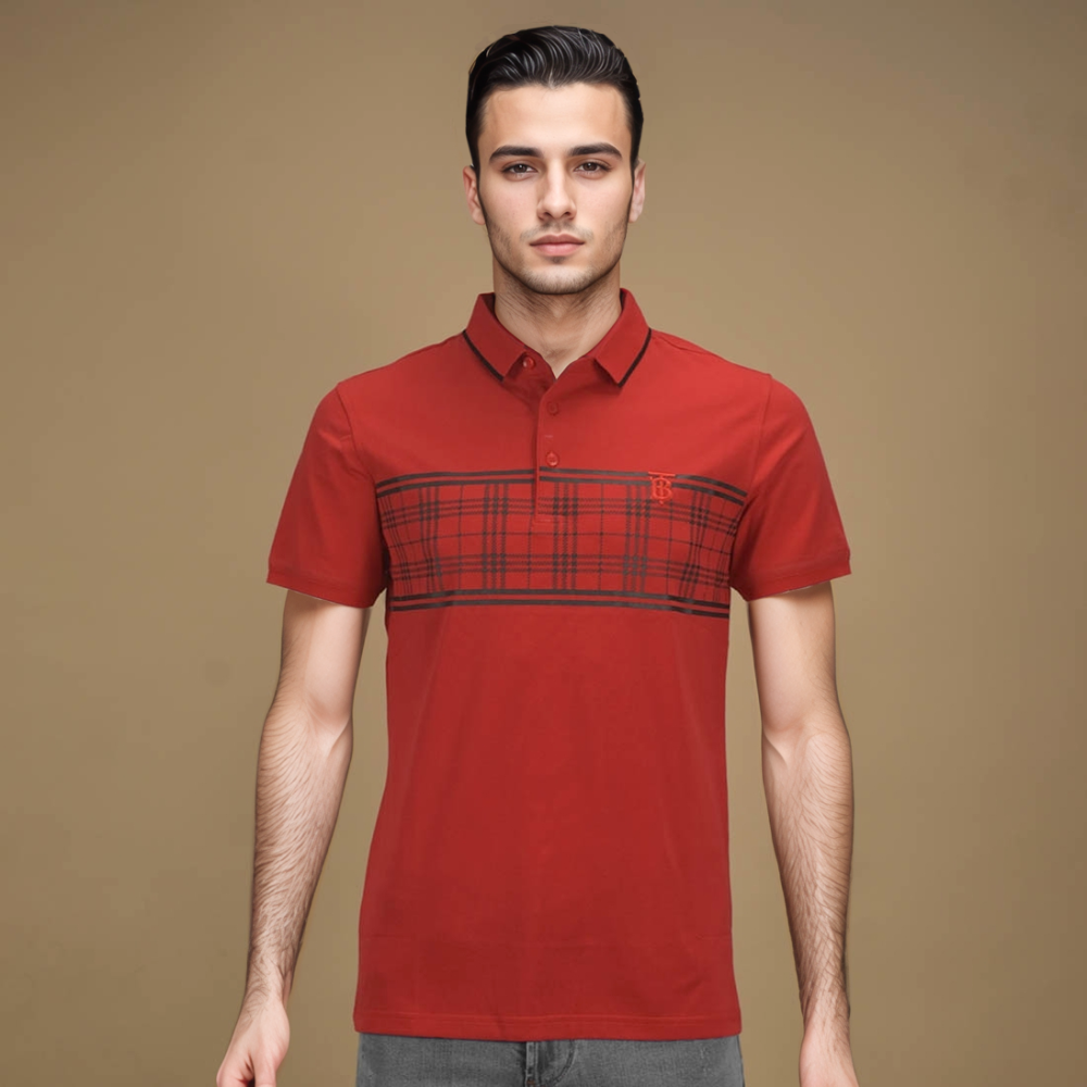 Red Burberry TB Embroidered Grey Premium Polo T-shirt