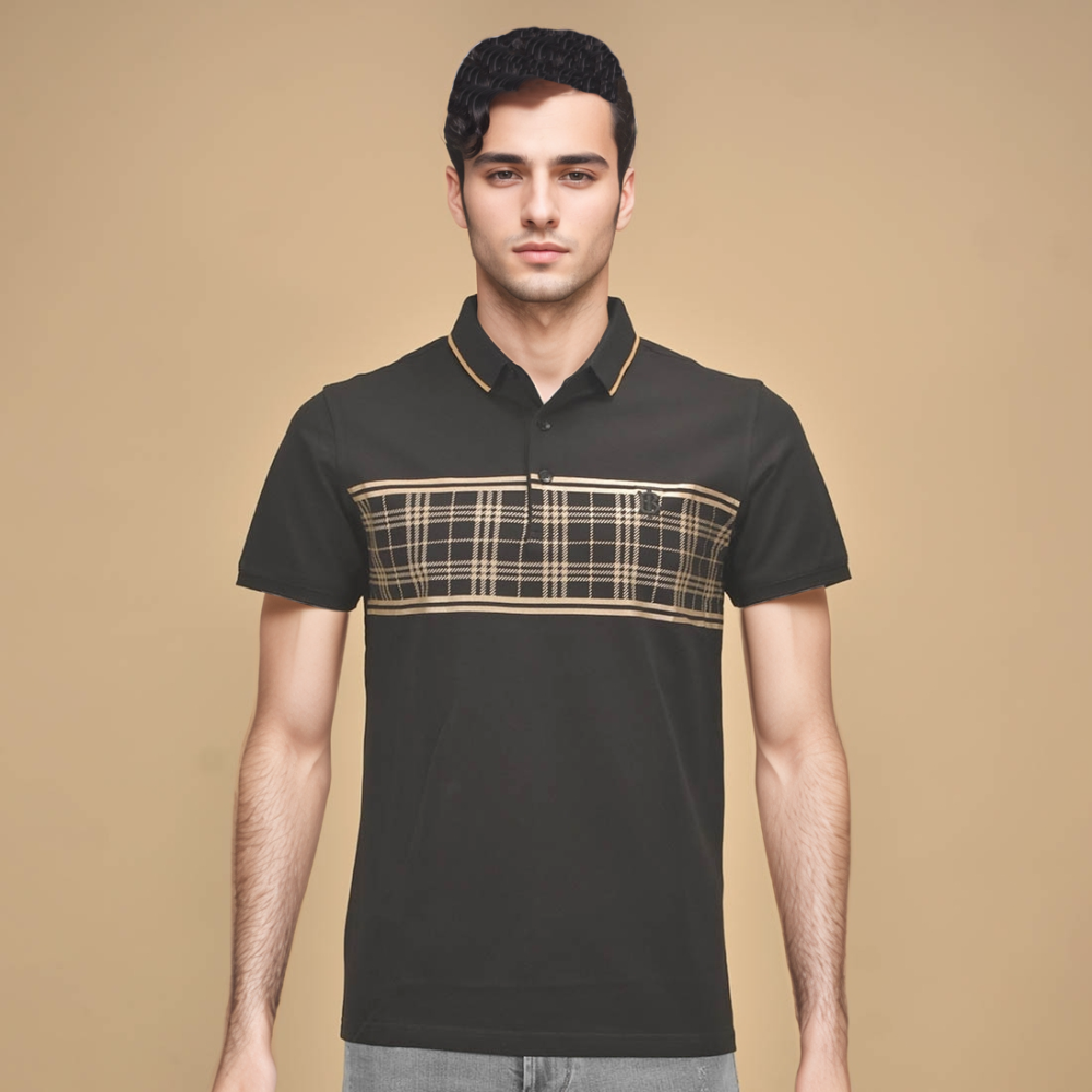Black Burberry TB Embroidered Grey Premium Polo T-shirt