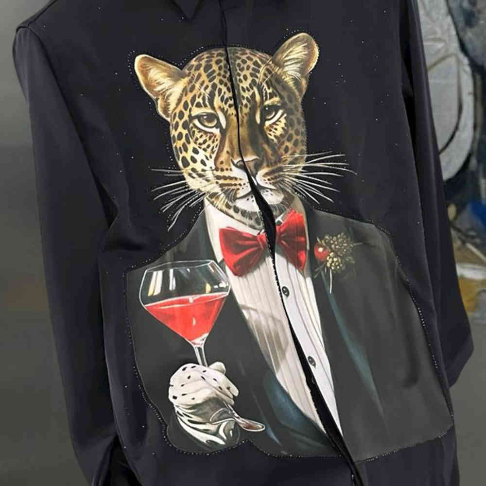 Balmain Professional Panther Print Black Premium Cotton Shirt-2